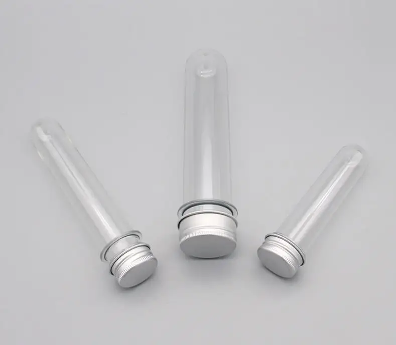 30/40/100ML PET Clear Plastic Empty Refillable Test Tube Bottle With Aluminum Caps Container For Cosmetic Candy Bath Salts Vial