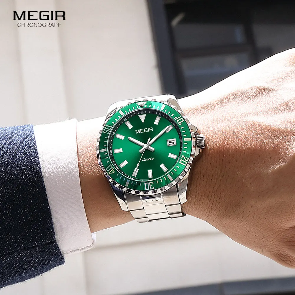 Megir Business Horloge Voor Mannen Waterdichte Quartz Horloges Rvs Green Dress Horloge Relogio Reloj Часы Orologi Montres