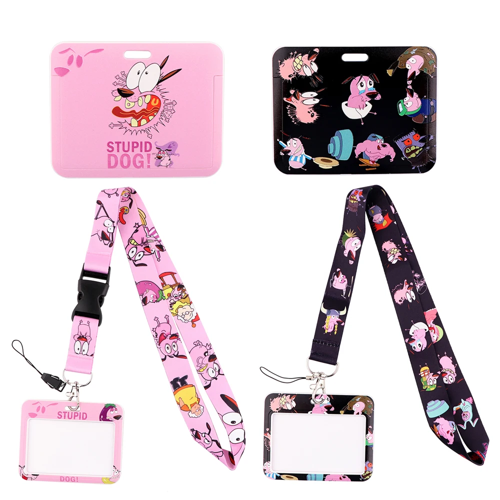 

ER809 Stupid Dog Pink Black Cartoon Card Holder ID Holder Bus Card Holder Staff Card Lanyard For Keys Phone DIY Hang Rope