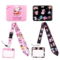 ER809 Stomme Hond Roze Zwart Cartoon Kaarthouder ID Houder Bus Kaarthouder Personeel Kaart Lanyard Voor Sleutels Telefoon DIY Hang Touw