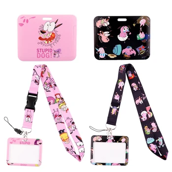 ER809 Stomme Hond Roze Zwart Cartoon Kaarthouder ID Houder Bus Kaarthouder Personeel Kaart Lanyard Voor Sleutels Telefoon DIY Hang Touw