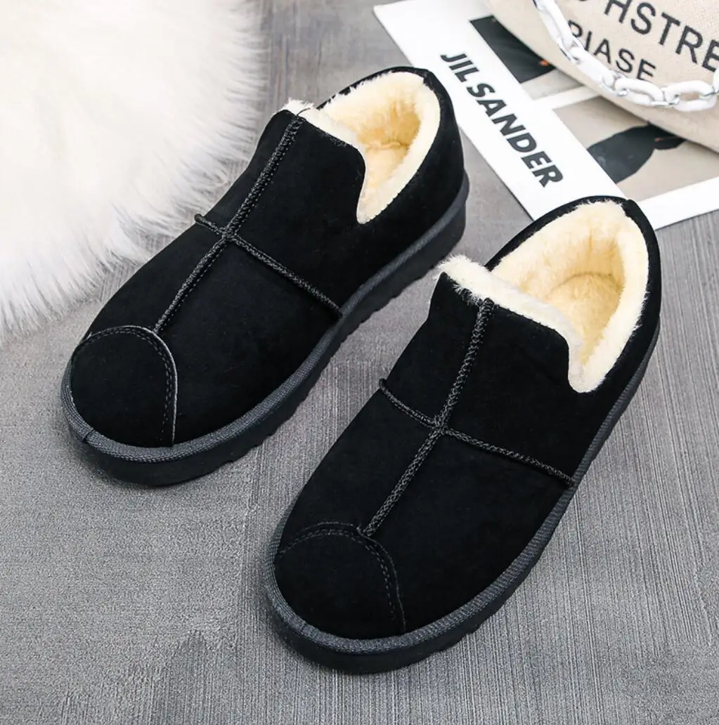 2024 Fur Warm Loafers Winter Women Cotton Shoes Woman Flats Plush Ladies Boots Casual Slip-on Snow Shoes Zapatos De Mujer