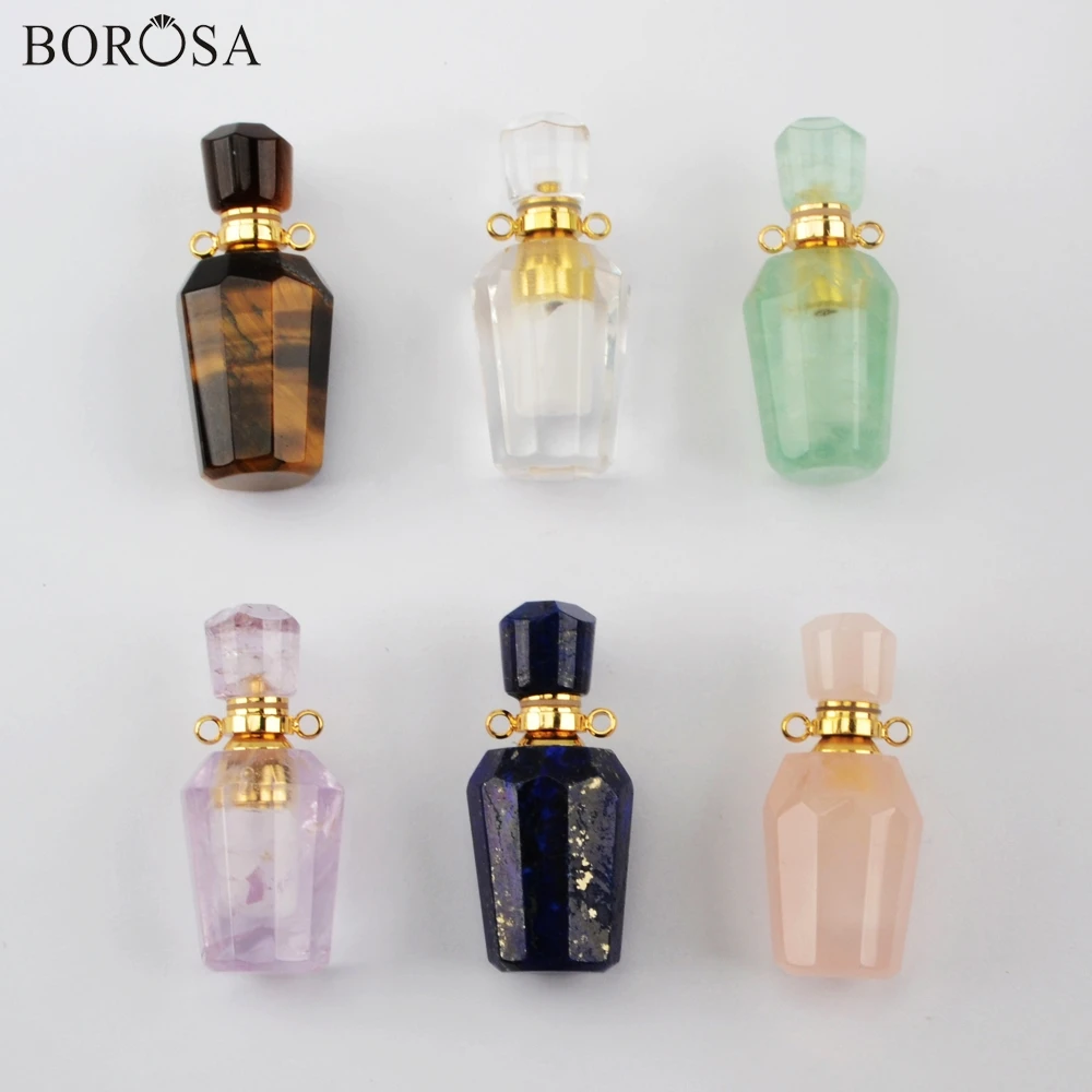 

BOROSA Perfume Bottle Double Charms for Jewelry Making Natural Stone Essential Oils Perfume Diffuser for Necklace Jewelry G1941