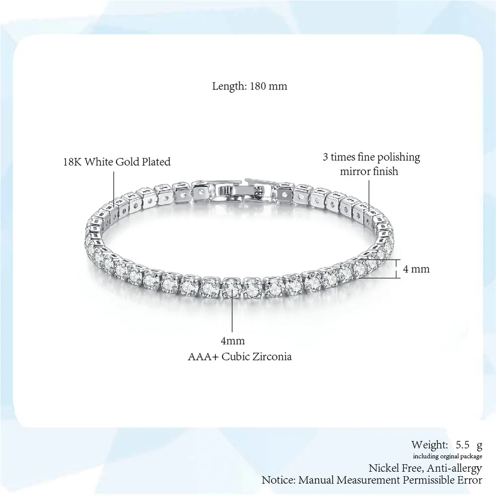 Bracelet de tennis en or blanc pour femme, bijoux à la main exquis, cadeau de mode pour amis, breloque cubique, document JOBracelets, DWH027M