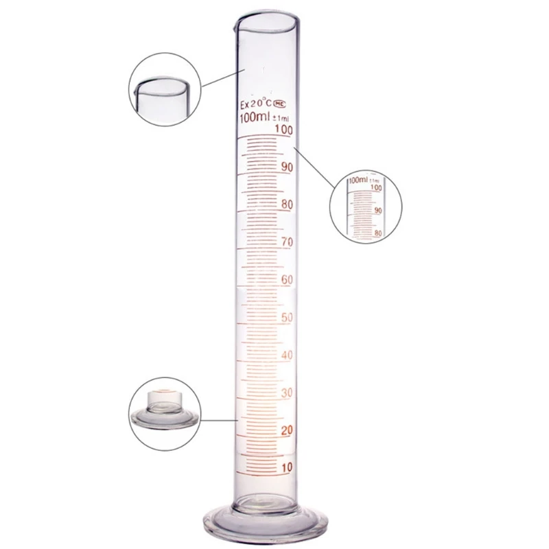 F2TE Thick Glass Graduated Measuring Cylinder 100 mL Single Metric Scale Chemistry Lab Spout Measure