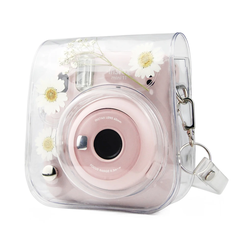 For Fuji Fujifilm Instax Mini 11/9/8 Transparent Dried Flowers Daisies PVC Camera Bag Case Cover Pouch Protector