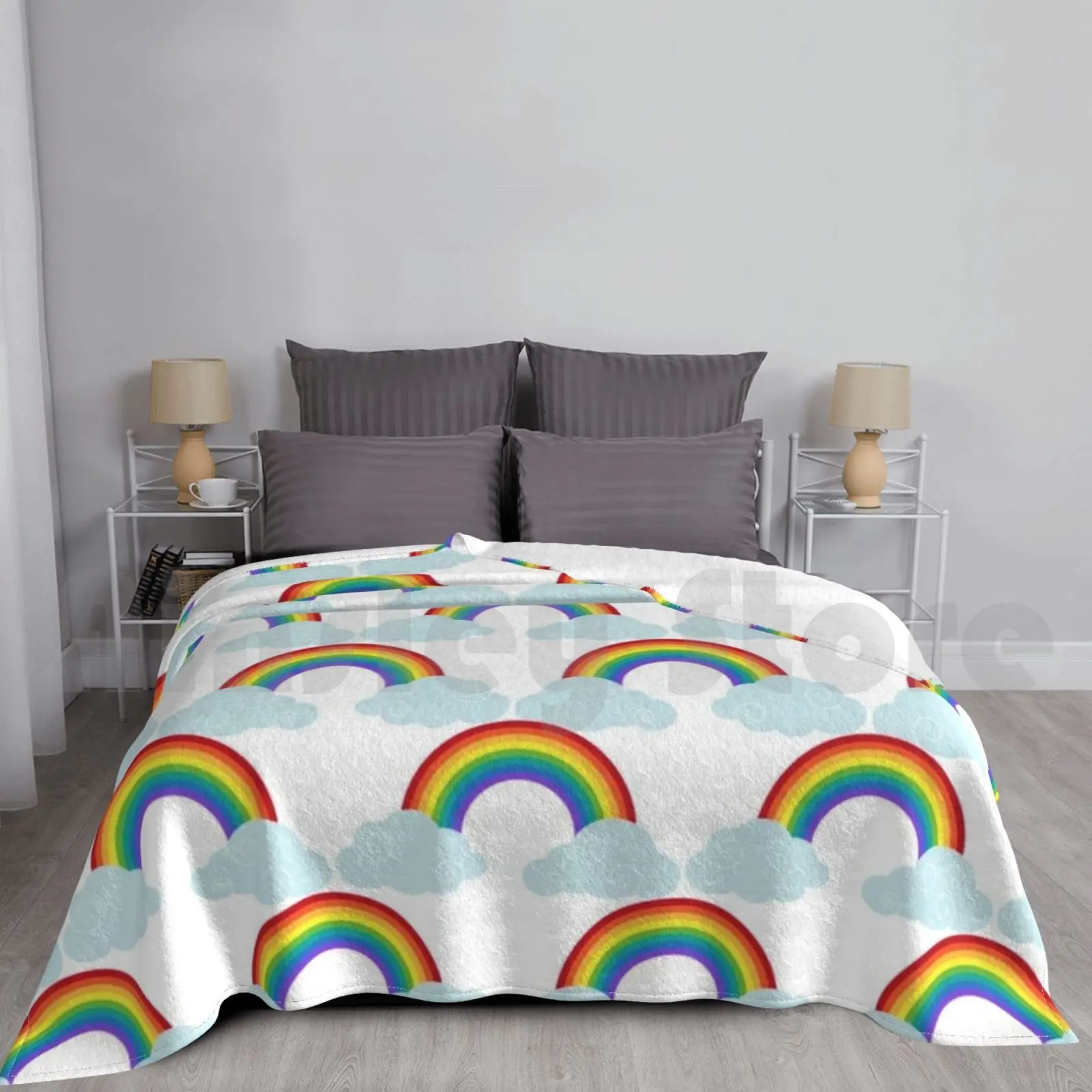 Simple Rainbow And Cloud Pattern Blanket Super Soft Warm Light Thin Rainbow Raindrops Rain Cloud Clouds Cute Weather