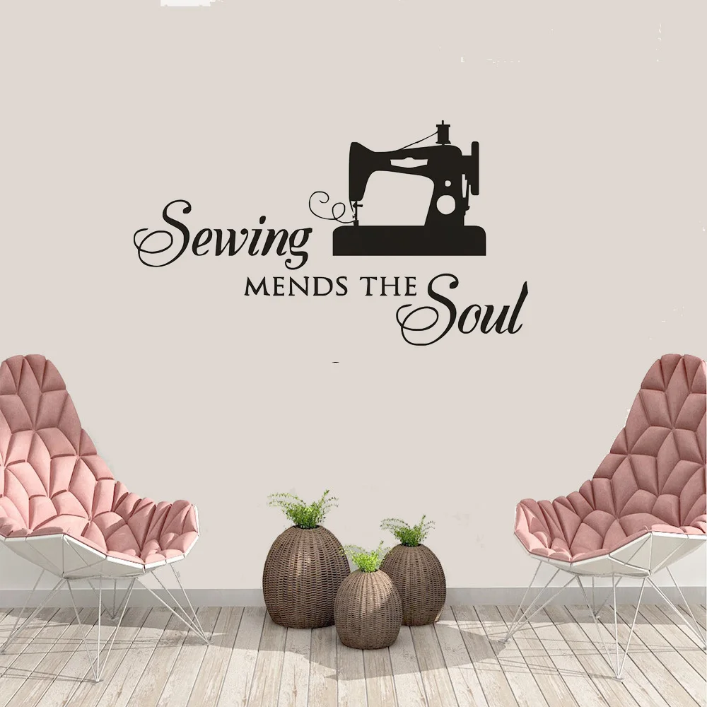 Sewing Mends The Soul Wall Seamstress Appointment Wall Sticker Sewing Shop Decoration Removable Vinyl Stitching Wall Window