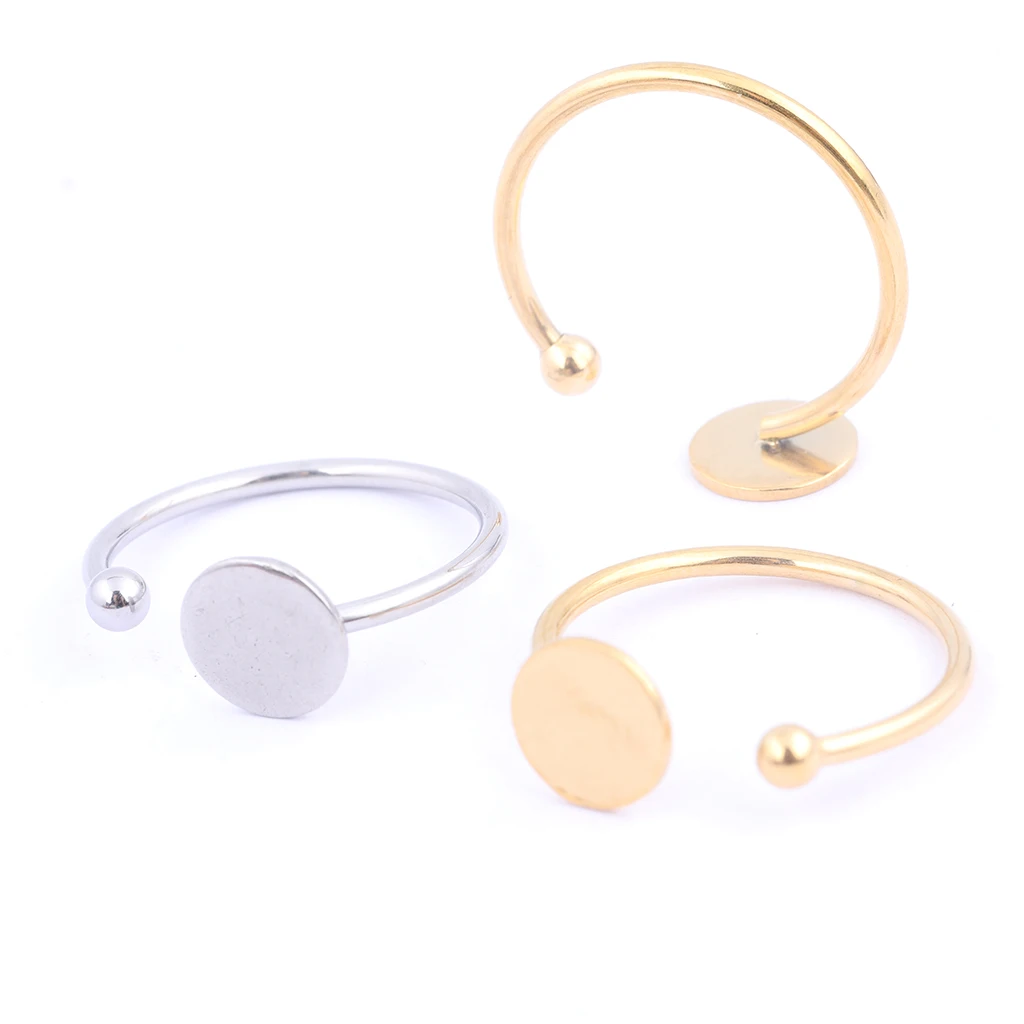 10 sztuk pozłacany pierścień ze stali nierdzewnej Bezel podstawa taca 8mm Pad Disc Fingerring puste ustawienia Diy akcesoria do wyrobu biżuterii