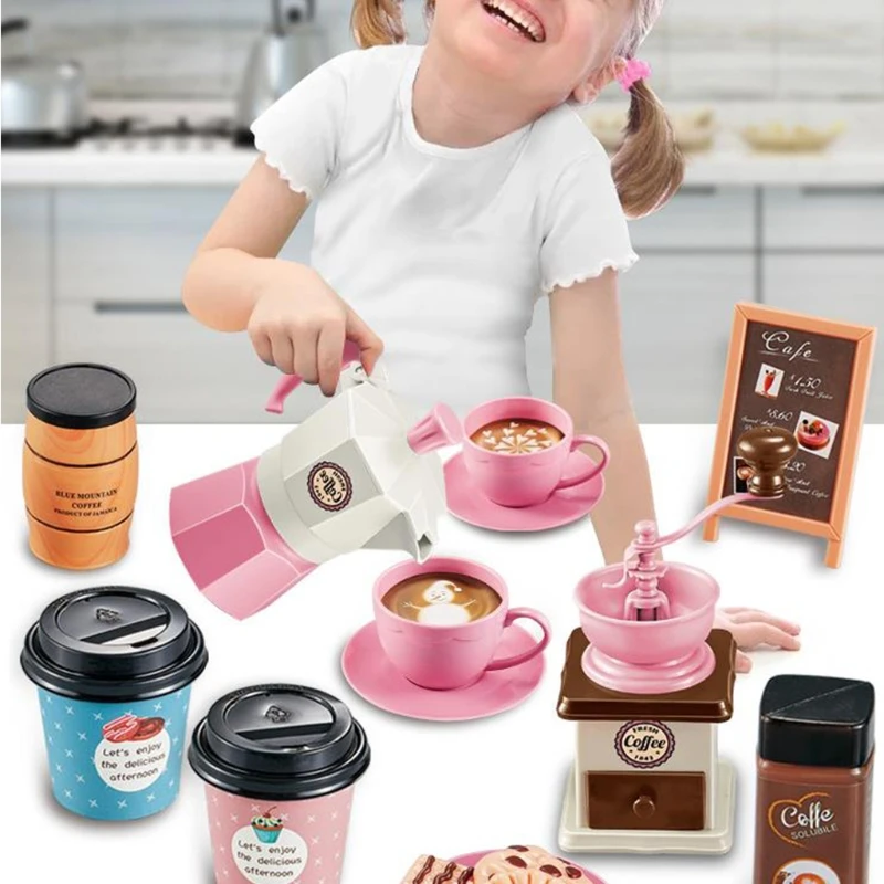 2024 New Kids Realistic Coffee/Bakery Toy Pretend Play Kitchen Toys Role Play Accessories Interactive Afternoon Tea Dessert Set