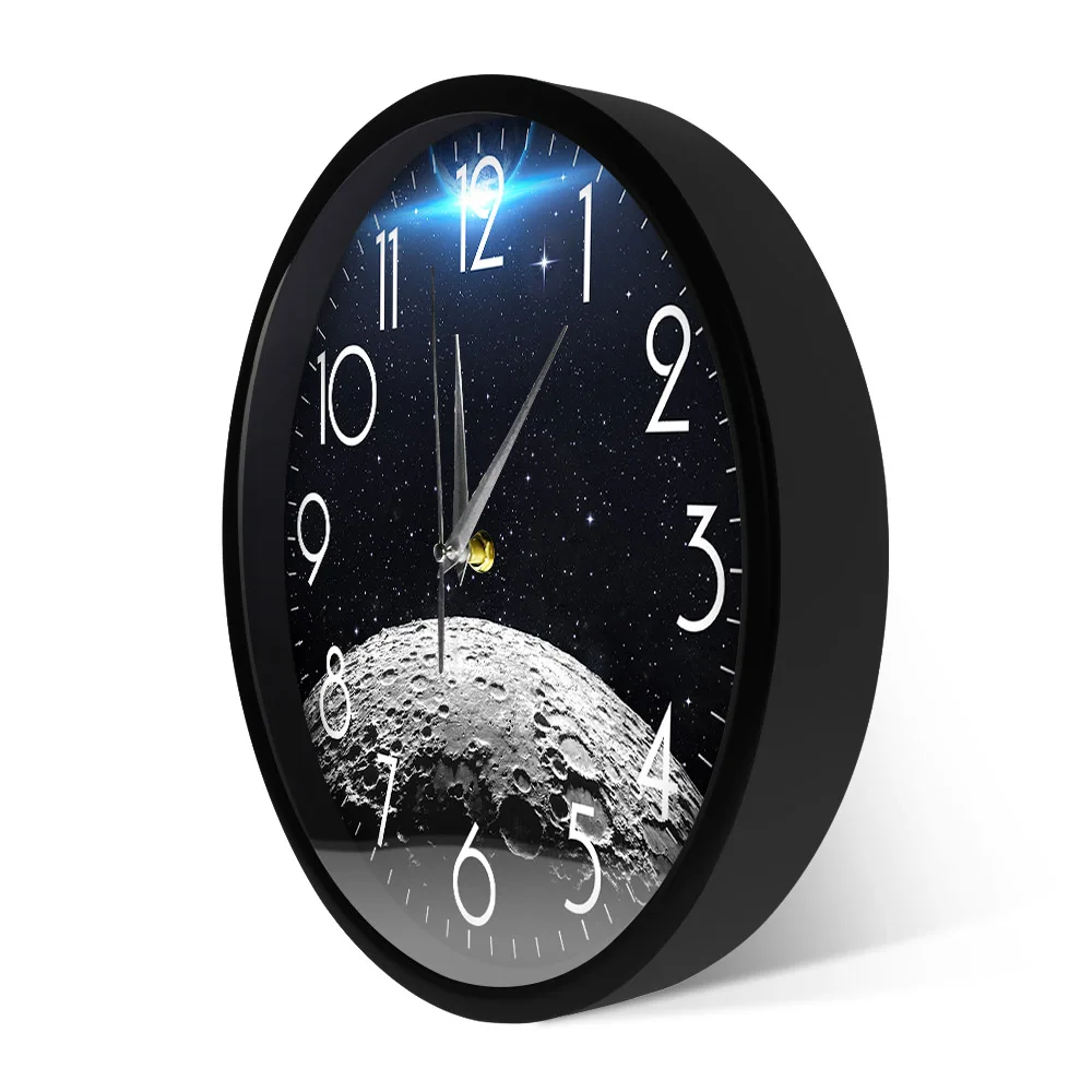 Planet Earth And Moon Art Smart Wall Clock With Voice Control Function Lunar Surface Astronomy Home Décor Metal Frame Wall Watch