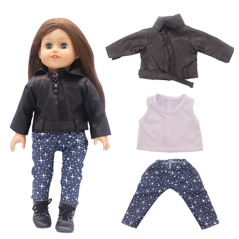 18 Inch Doll Clothes 43cm Baby New Born Dolls Accessories Red Black Leather Jacket for American Girl Doll Clothes Baby Gifts