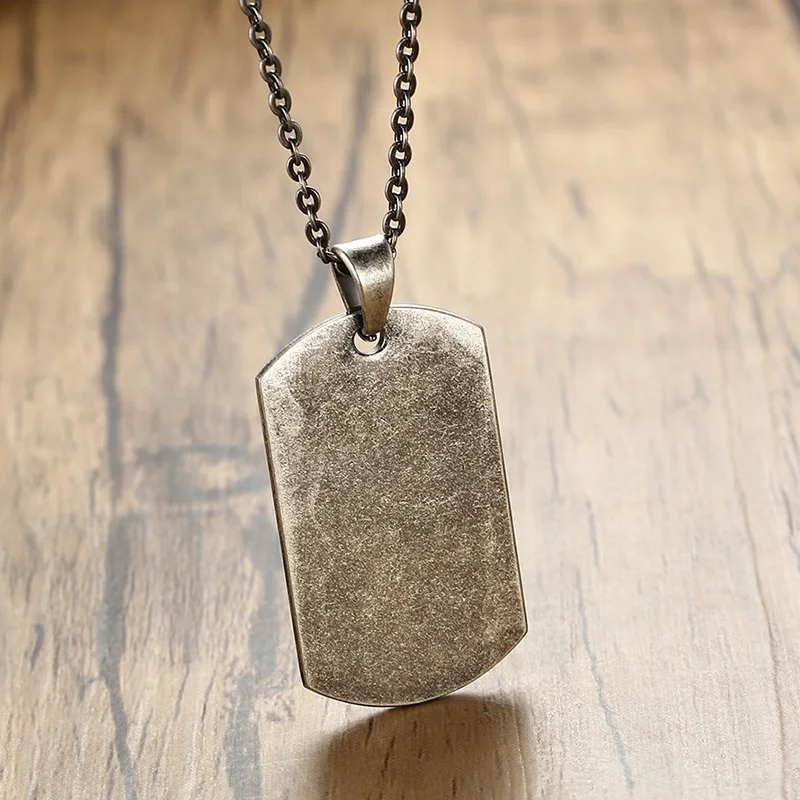 US Military Dog Tag Pendant Necklace for Men Stainless Steel United States Oxidation Gray Metal Male Jewelry 20 inch