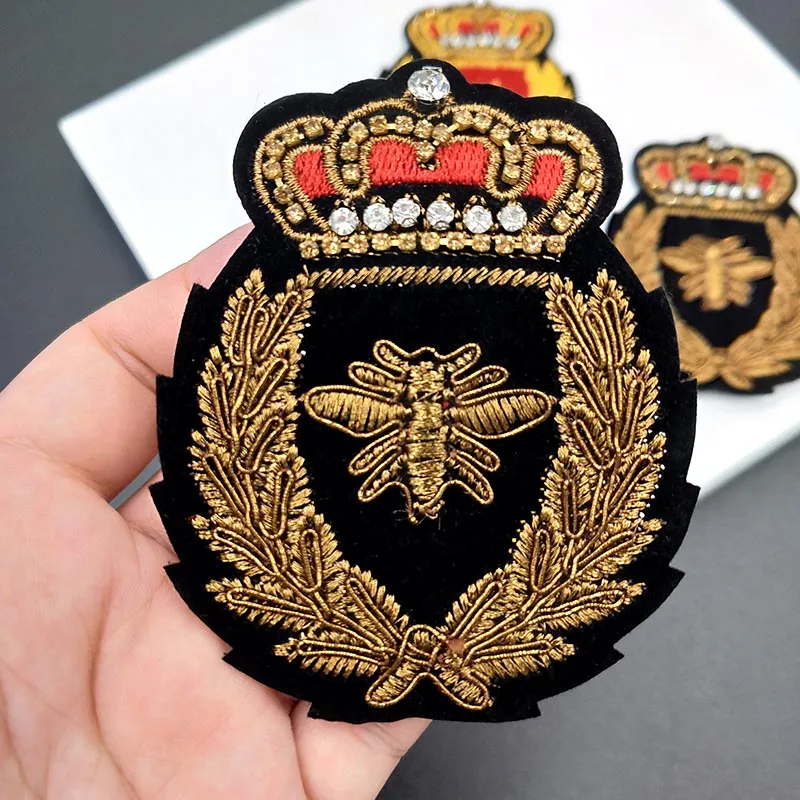 2 Pieces Fashion Beaded Crown Bee Embroidery Badge Patch Stickers DIY Bag Jacket Dress Clothing Sewing Supplies