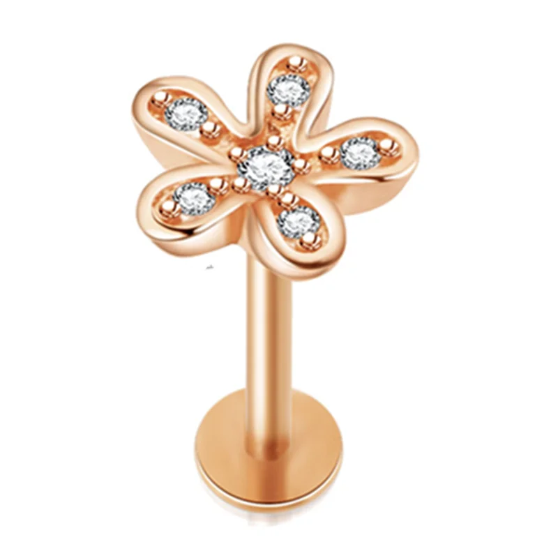 Crystal Flower Tragus Piercing Earring, Flat 16G
