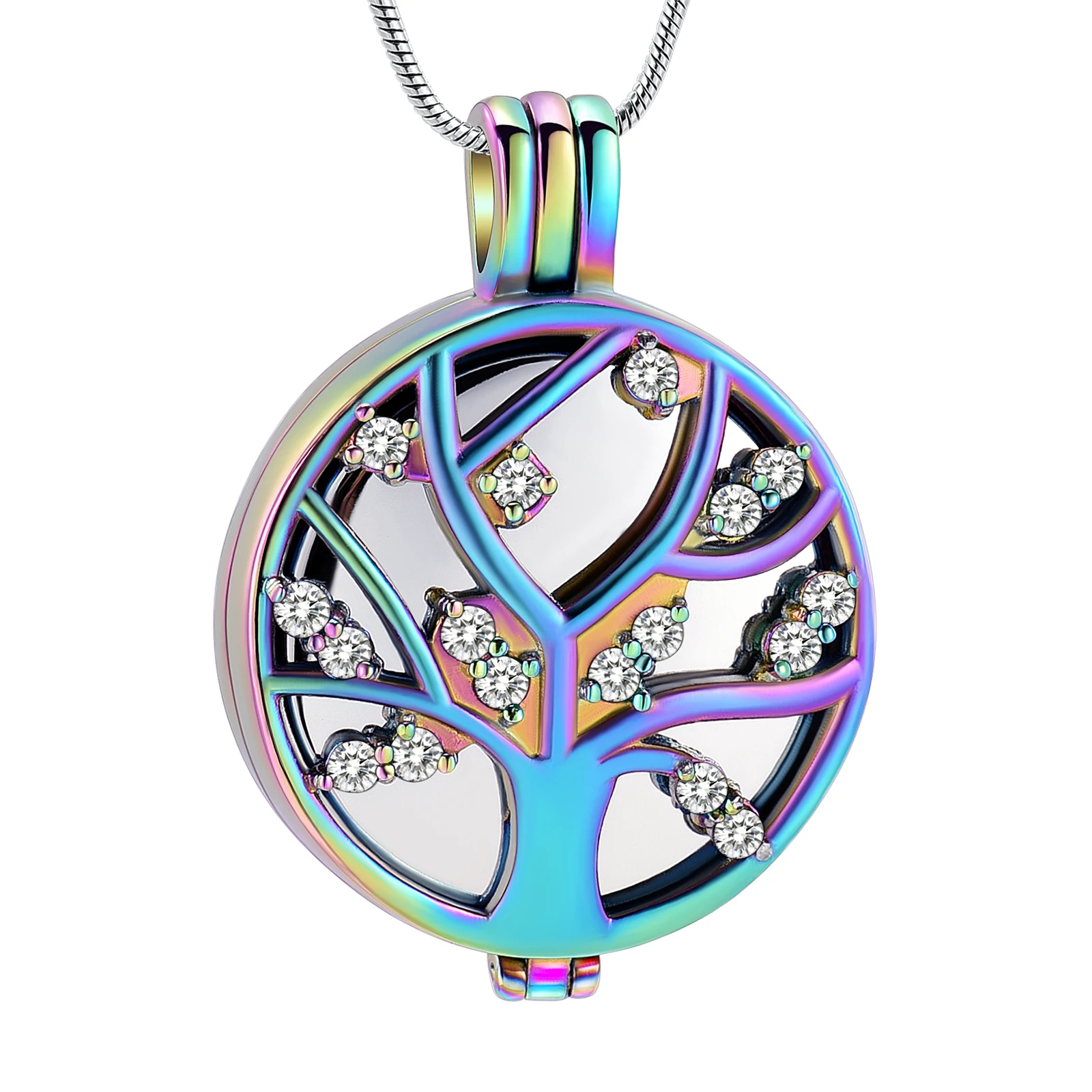 IJD8614 Stainless Steel  With Stone Tree of Life Cremation  Keepsake Memorial Urn Locket Necklace Jewelry