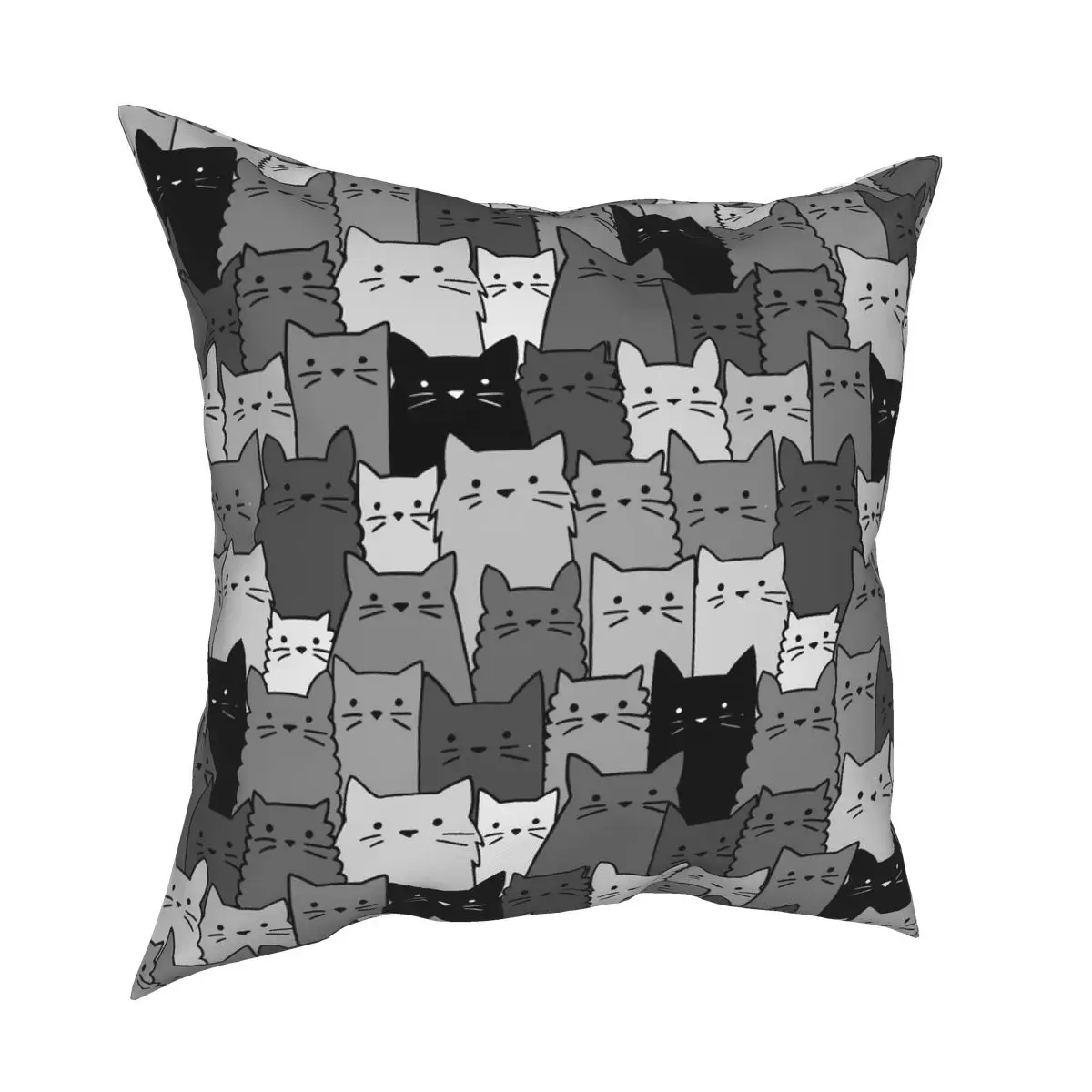 Silent Cats Monochromatic Square Pillowcase Polyester Printed Zipper Decorative for Bed Cushion Cover