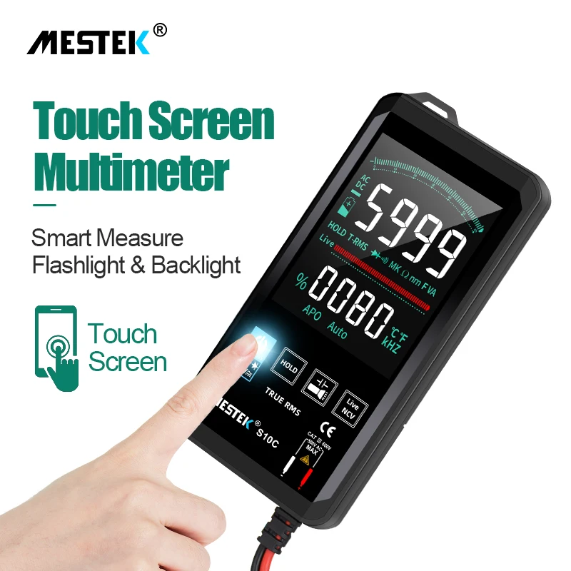 Mestek Multimeter S10 Touching Color Screen Ultra-thin Multimeter Voltage Frequency Capacitance Resistance Meter 6000 Counts Me