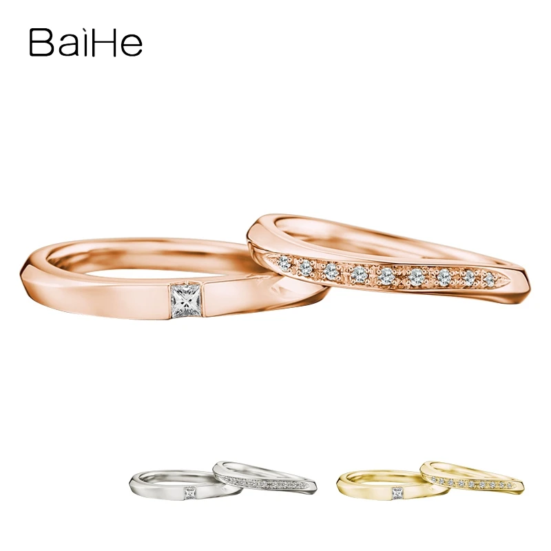 

BAIHE Solid 18K White Gold 0.09CT H/SI Natural Diamond Couple Ring Women Men Classic Fine Jewelry Zoben Ma'aurata Anillo pareja