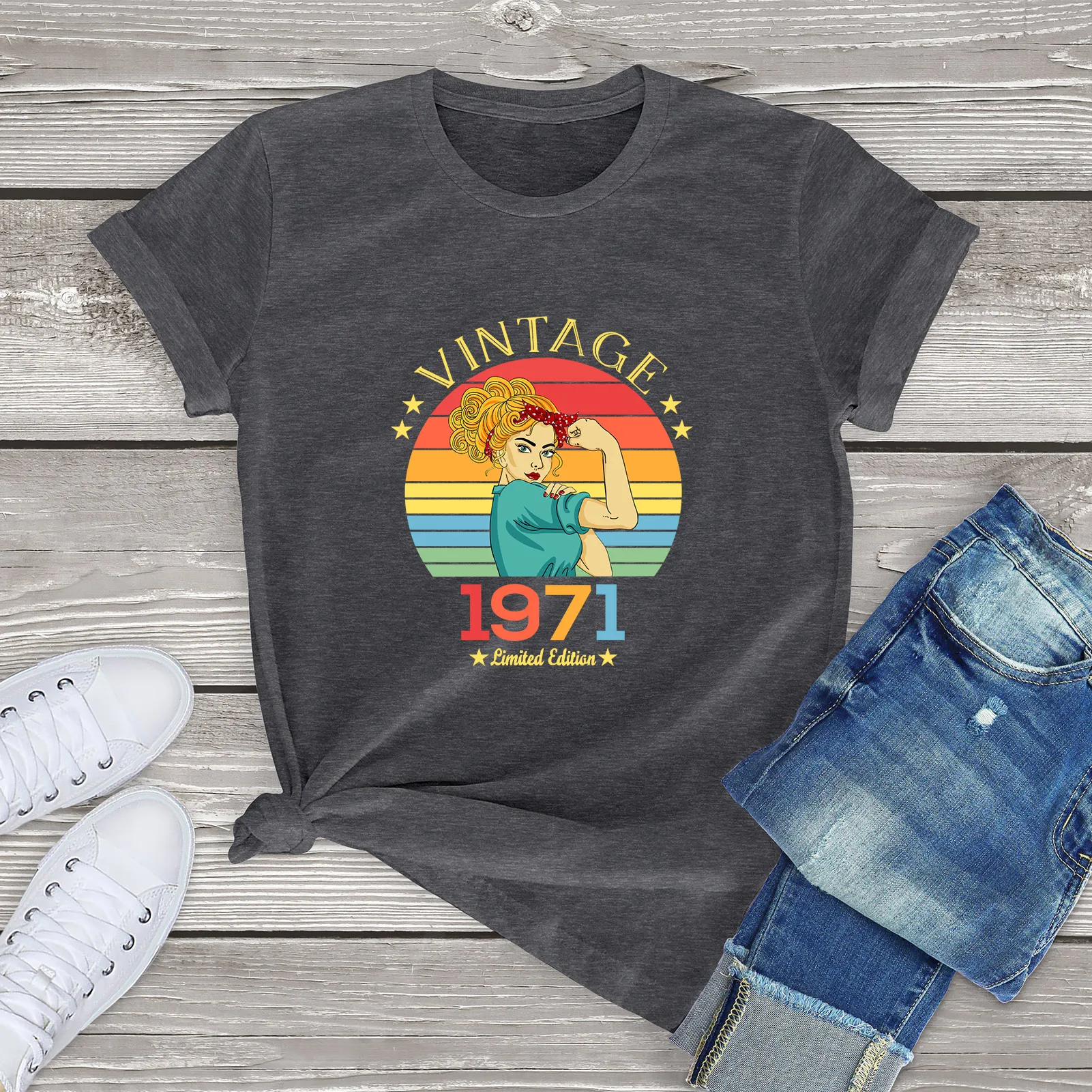 Unisex Cotton Vintage 1971 Limited Edition Retro Rosie Womens 50th Birthday Gifts Funny Summer Men's Novelty T-Shirt Women Tee