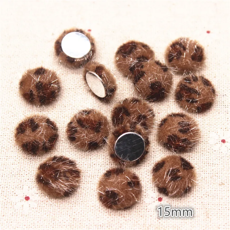 50pcs 15mm Cute Leopard Hairy Fabric Covered Round Buttons Home Garden Flatback Cabochon Crafts Scrapbooking DIY