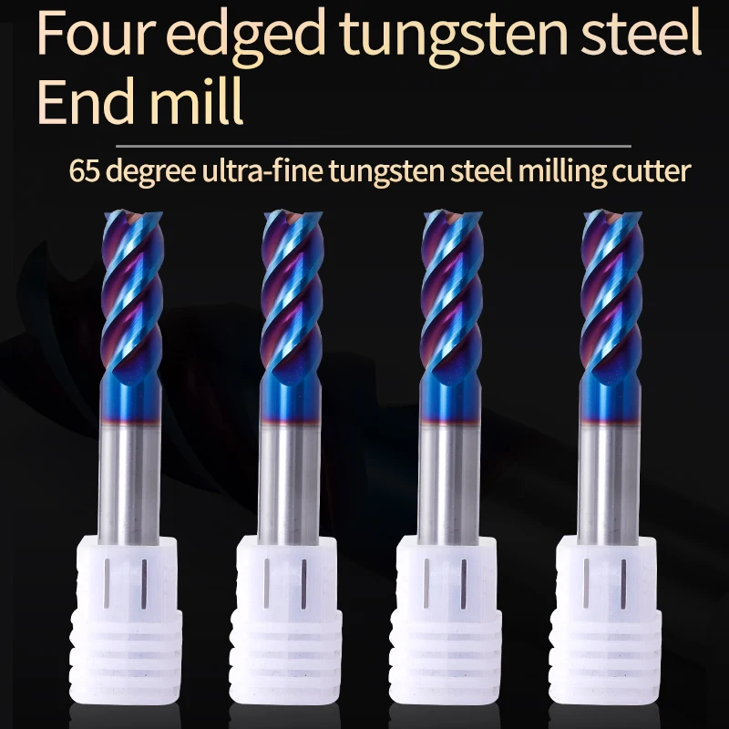 ZGT 1PC Cutting CNC Fresa HRC65 4 Flute 4mm 6mm 8mm 10mm 12mm Metal Alloy Carbide Milling Tungsten Steel Milling Cutter End Mill