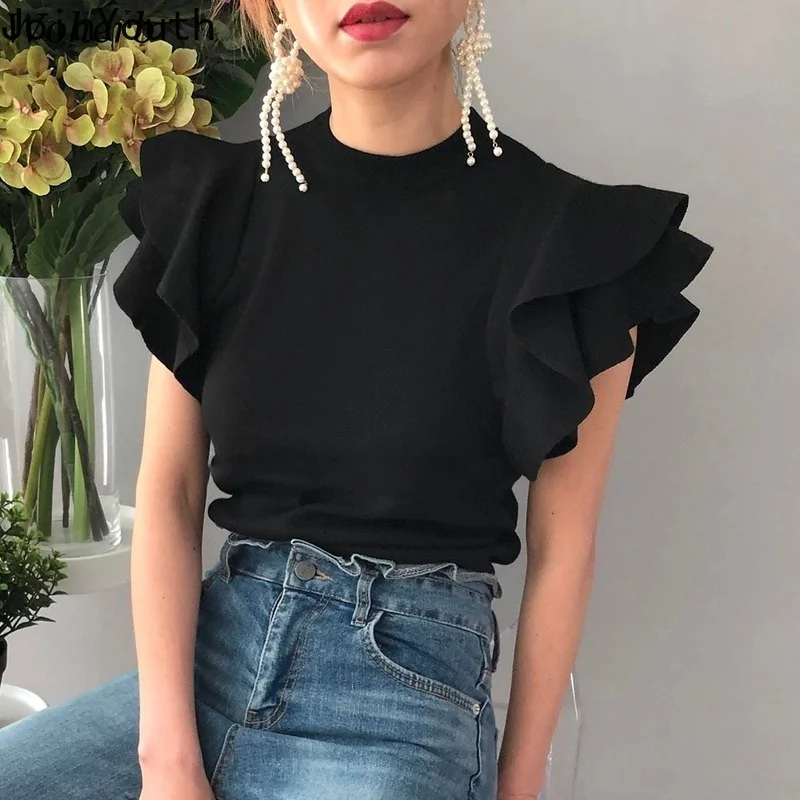 Joinyouth Summer Ruffles Blouses Tops Woman Korean Clothes Femme Chic Shirts Black White Tshirt Fashion Y2K T Shirt for Women