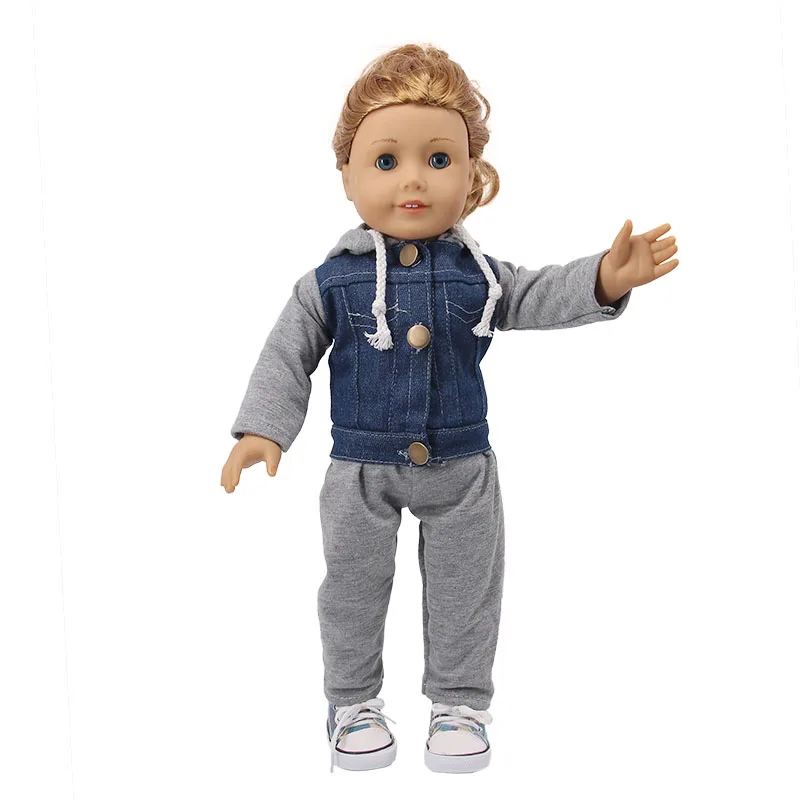 2 sztuk/zestaw ubranka dla lalki topy + dżinsy płaszcz sweter sukienka Fit 18 Cal American of Girl's Doll i 43Cm Baby Reborn Doll nasza generacja zabawka