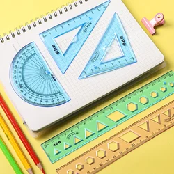 4pcs Soft Ruler Set 15cm 20cm Flexible Clear Scale Straight Triangular Rulers Protractor Measure Drawing School Supplies F712