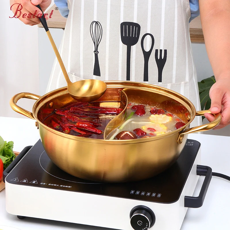 304 Stainless Steel Twin Divided Hot Pot Cooking Soup Pot Kitchen Utensils Single-Layer Compatible Soup Stock Pots Home Tools