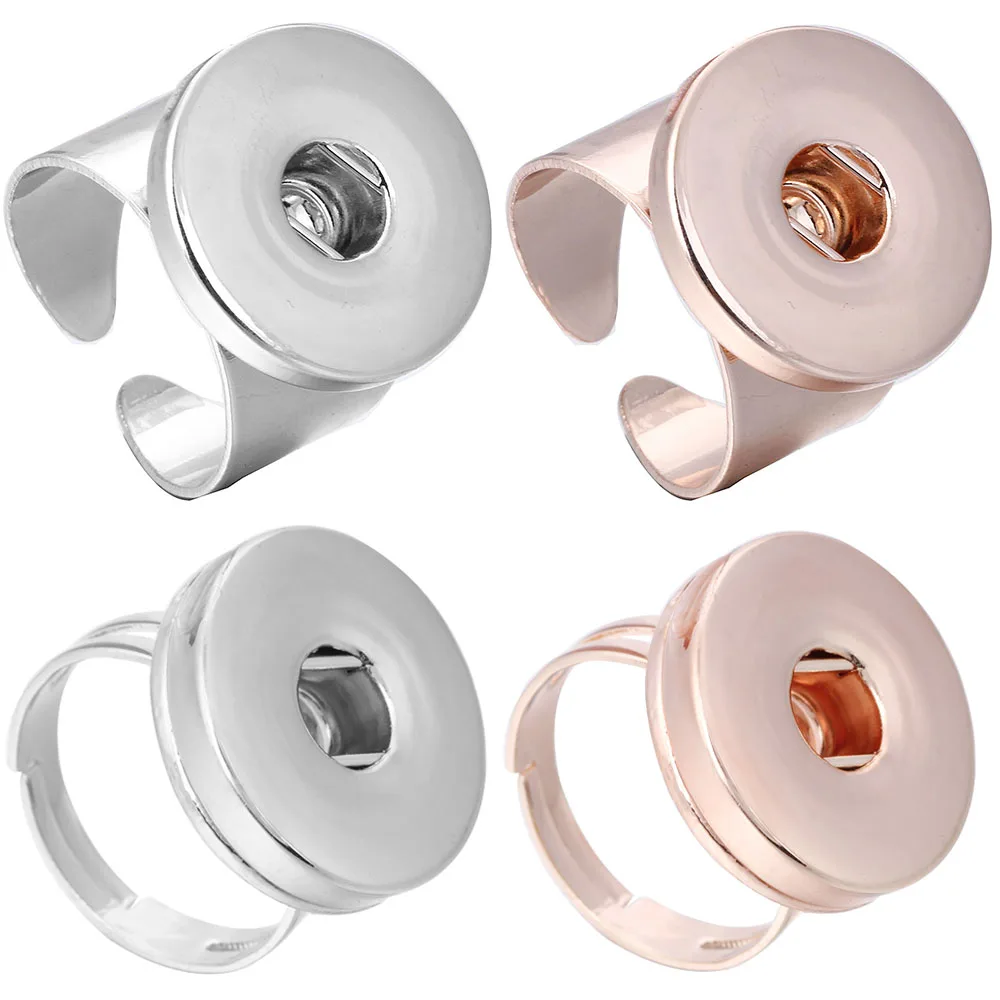 New Adjustable Snap Button Ring Jewelry Silver Color Rose Gold Style 18mm Snap Button Fashion Alloy Rings for Women