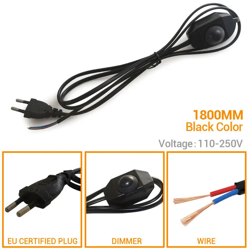 1.8M Black White EU US Plug Dimmable Switch Cable Light Modulator Lamp Line Dimmer Controller Table Lamp power wire AC110V 220V