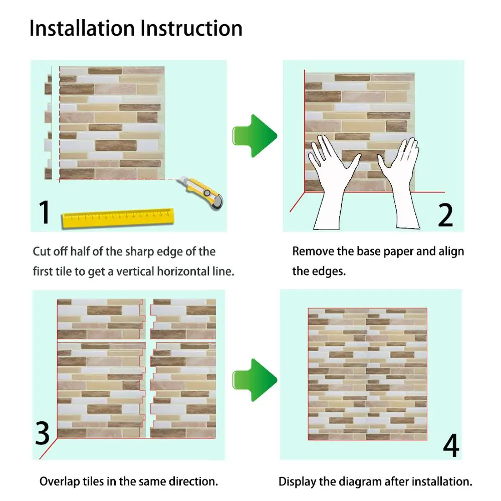 New Peel And Stick Tile Self Adhesive Wall Bath Kitchen Backsplash Beige 10 x 10 inch