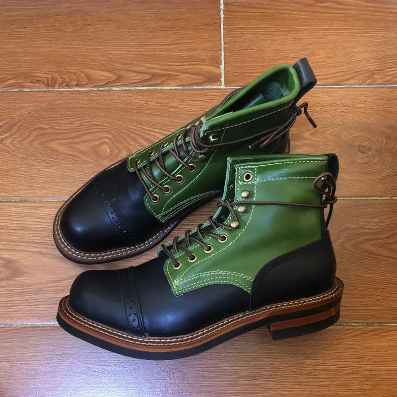 Handmade New Vintage Ankle Boots Genuine Leather Men Casual White Shoes Top Quality Round Toe Men Dress Work Motorcycle Boots
