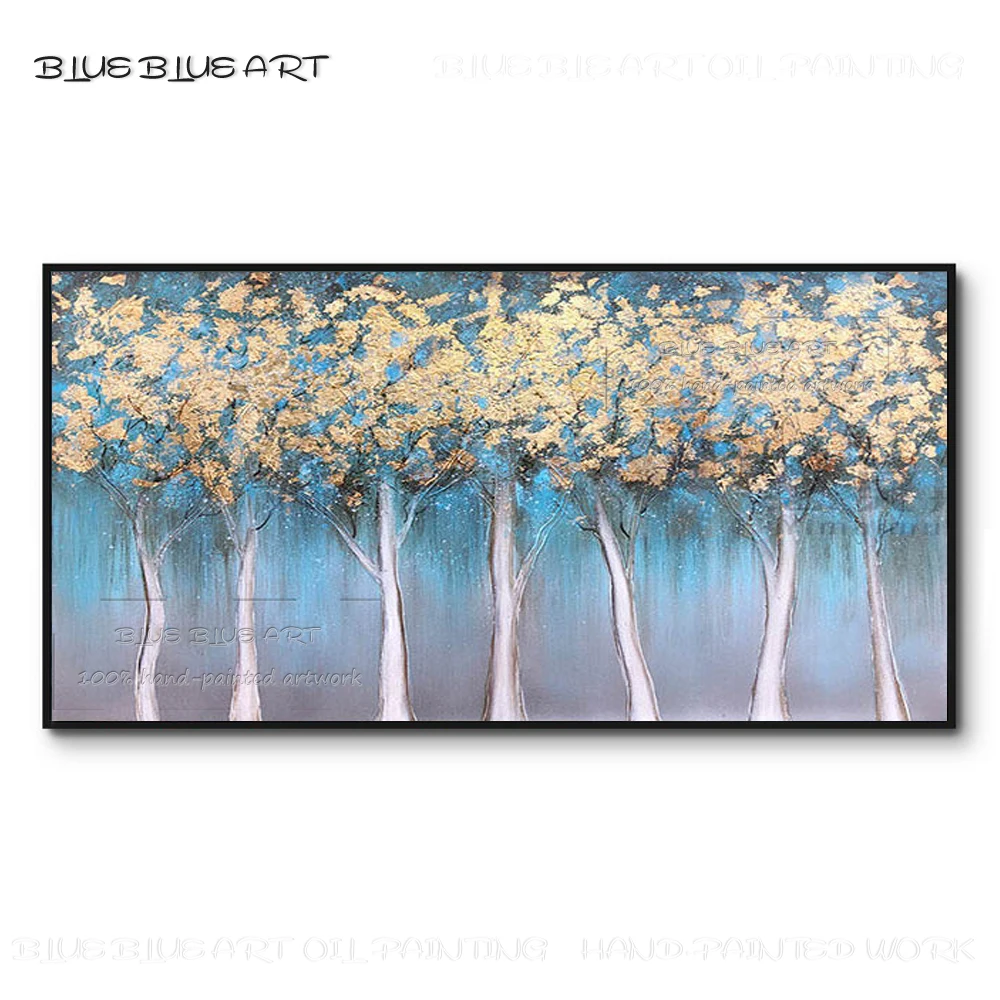 New Arrivals Hand-painted High Quality Abstract Birch Trees Oil Painting on Canvas Abstract Gold Foil Trees Acrylic Painting