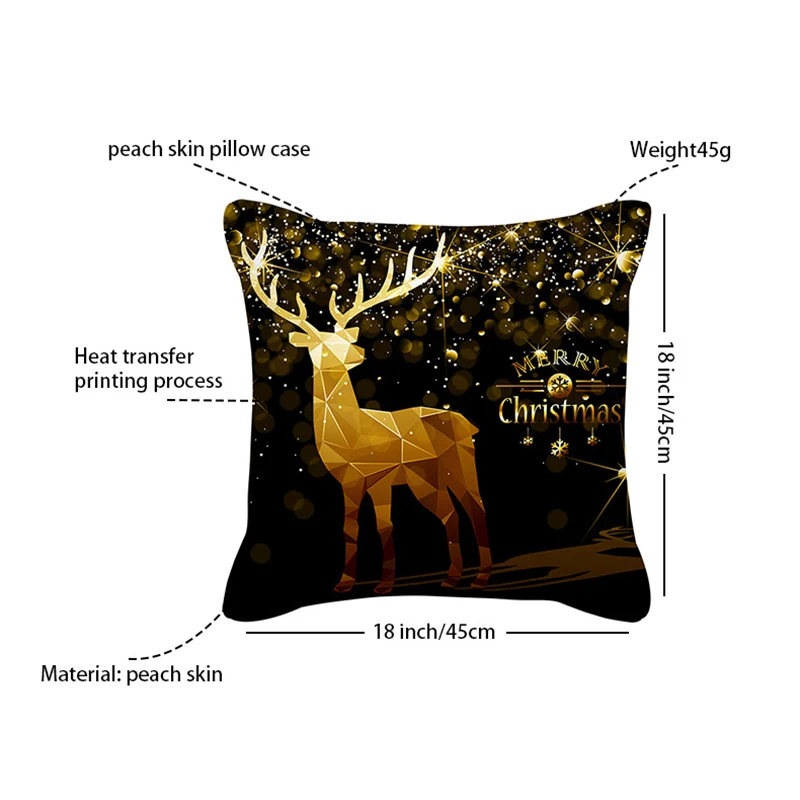 45*45cm Christmas Pillow Cover Black Gold Series Pillowcase Without Pillow Core Pillows Decor Home Cojines Decorativos Para Sofá