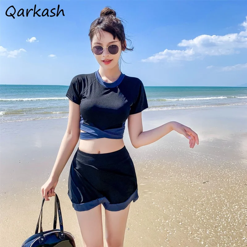 Bikini Set Women Ulzzang Chic Summer Newest 2-częściowy strój kąpielowy Studenci Strój plażowy Kostiumy kąpielowe Patchwork Wysoka talia Młody styl