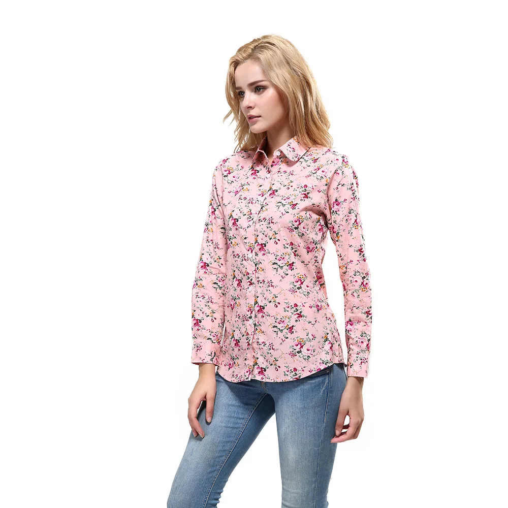 New Korean Style Flower Print Women\'s Shirts Cotton Long Sleeve Turn Down Collar Cardigan Shirt Casual Female Button Up Blouses