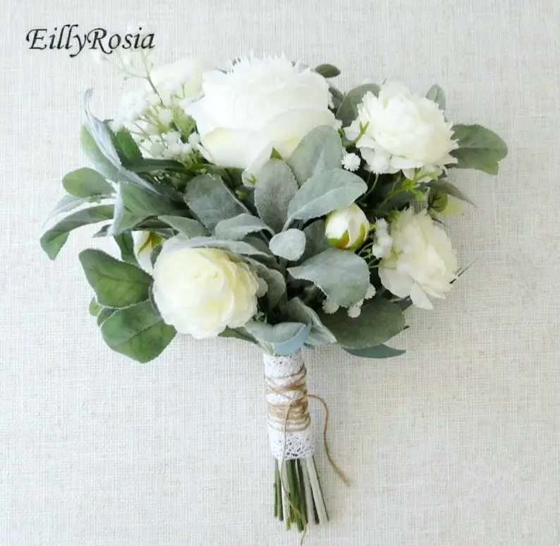 EillyRosia-ramo de novia blanco y verde, flores de boda sencillas para dama de honor a juego, conjunto de colección de boda, novedad