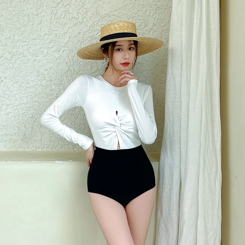 Long Sleeves Swimwear Women One Piece Bathing Suit Surfing Swimwear Cut Out Swimming Beach Wear Zipper Summer Swim Suit