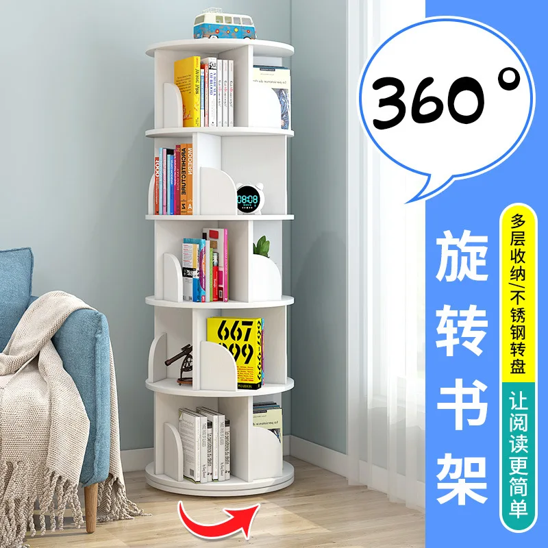 Rotating bookshelf storage rack simple household space saving simple landing student creative storage bookcase magazine rack