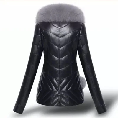 High quality Fashion Women Leather Jacket Short Faux Fox Fur Collar Slim Thick Warm Winter Coat Overcoat Motorcycle clothing