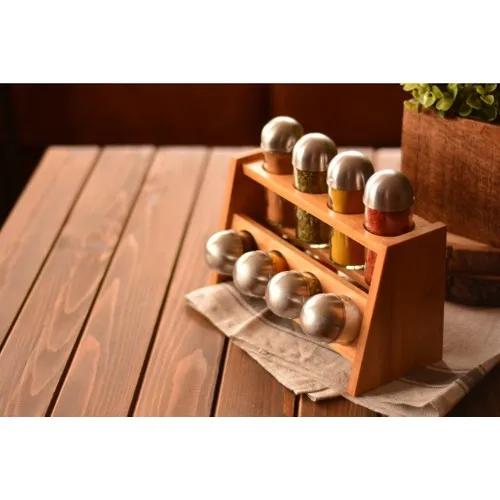 8 pcs Spice Bamboo Stand Spice Jars Sugar Bowl Seasoning Organized The Kitchen Tool Sets Kitchen Utensils