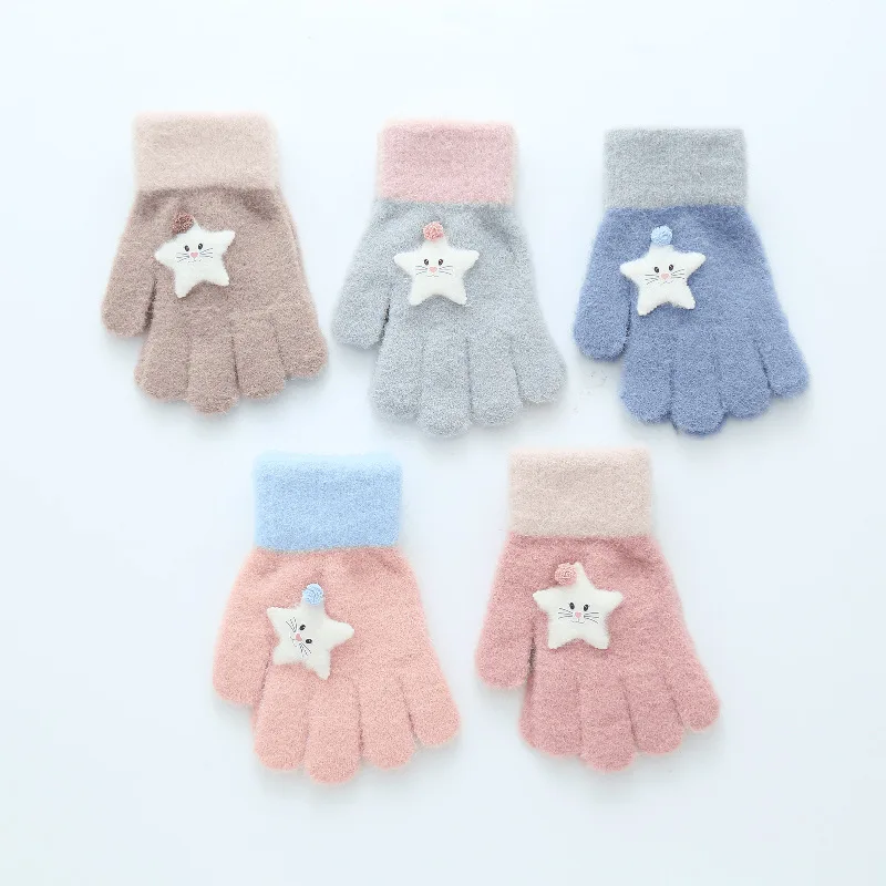 Wecute Little Star Cartoon Children\'s Warm Gloves For 6-13 Years Cute Jacquard Candy Color Knitted Gloves for Boys Girls gloves