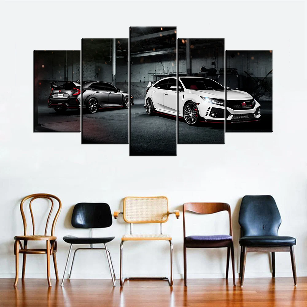 5 Piece Modern Canvas Paintings Wall Art Modular Picture Civic Type R Car Poster Home Decoration