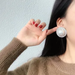 Geometric Big Round Sud Earrings for Women Bijoux Exquisite Pearl Studs Rhinestone Earrings Statement Earrings Jewelry Gifts