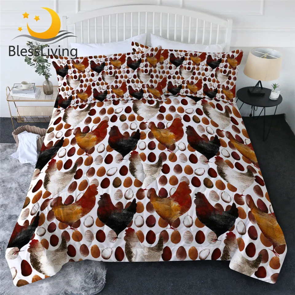 

BlessLiving Hen Summer Quilt Set Cartoon Kids Bedding 3pcs Funny Bedspreads Chicken Egg Aniaml Comfortable Couette De Lit 3pcs