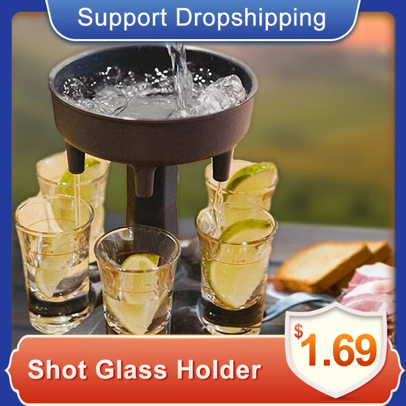 6 Shot Glass Dispenser Holder Whisky Beer Liquor Dispenser Party Beverage Drink Game Bar Cocktail Wine Pourer Quick Filling Tool