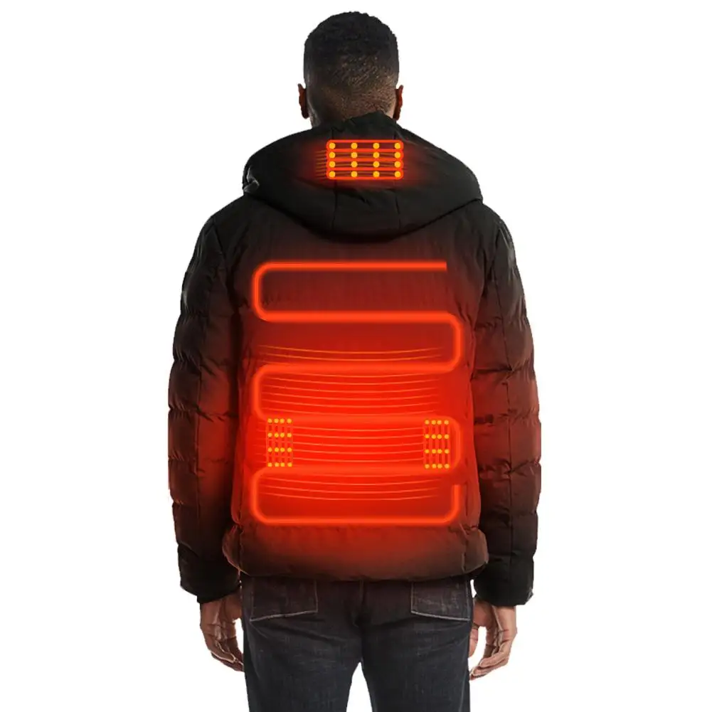 Men Winter Outdoor USB Infrared Heating Hooded Jacket Electric Thermal Clothing Coat For Sports Climbing Hiking 3 Temperature