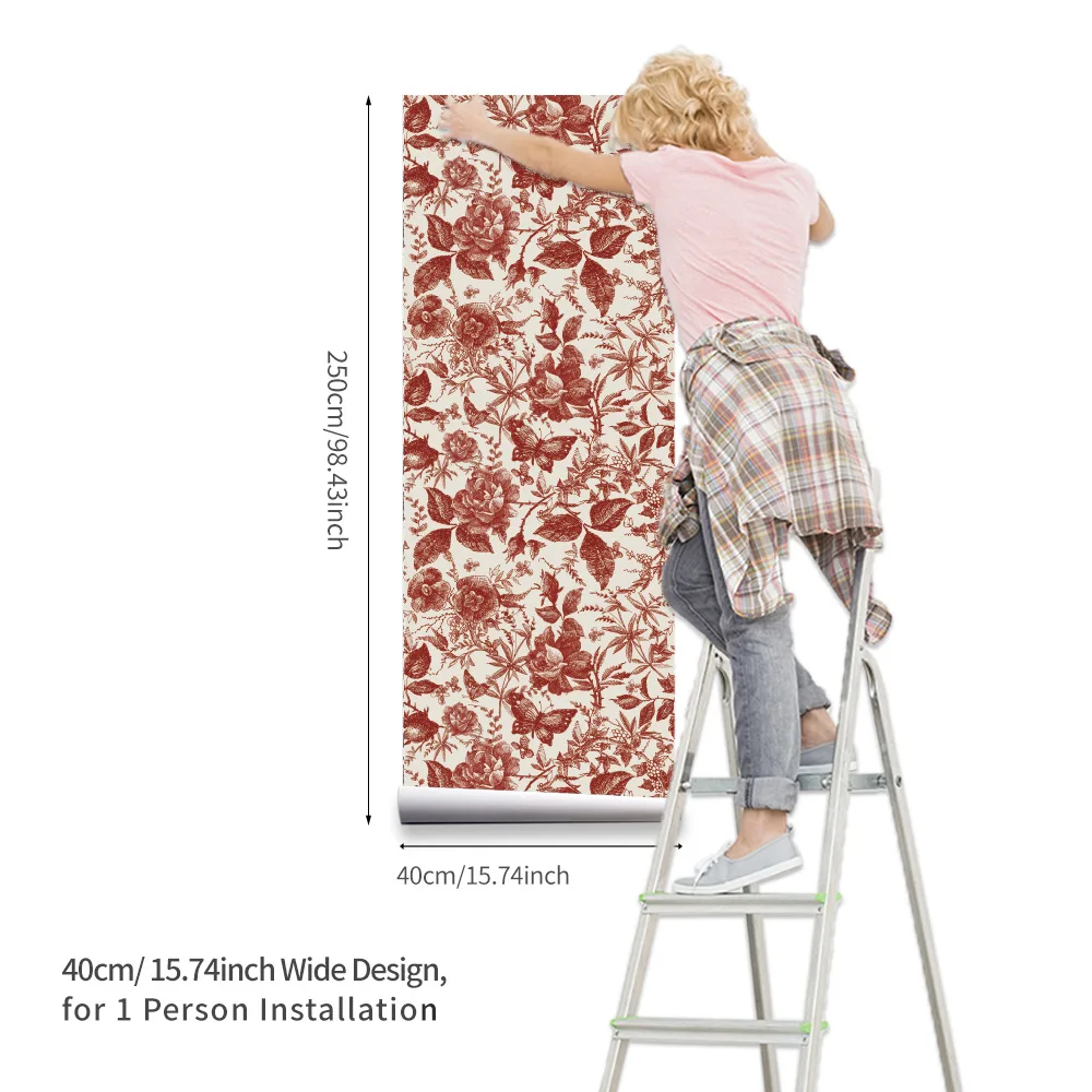 American Rustic Flower Wallpaper Vintage Rose Peel and Stick Floral Contact Paper Self Adhesive Removable Cabinet Furniture Film